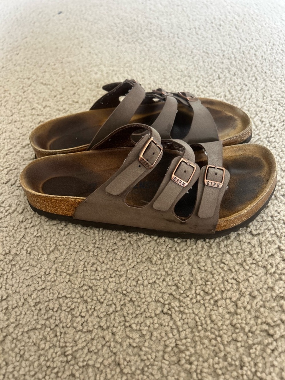 Birkenstock Triple-Buckle Slide Sandals in Dark Brown